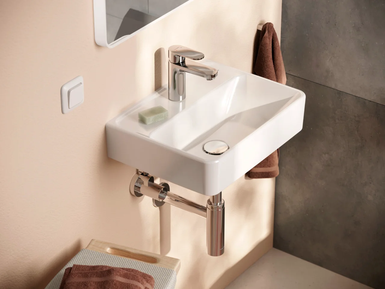 Hansgrohe Handwaschbecken Xanuia Q, Keramik, weiß, 450x340 mm, glänzend, wandhängend, ohne Überlauf, mit Hahnloch