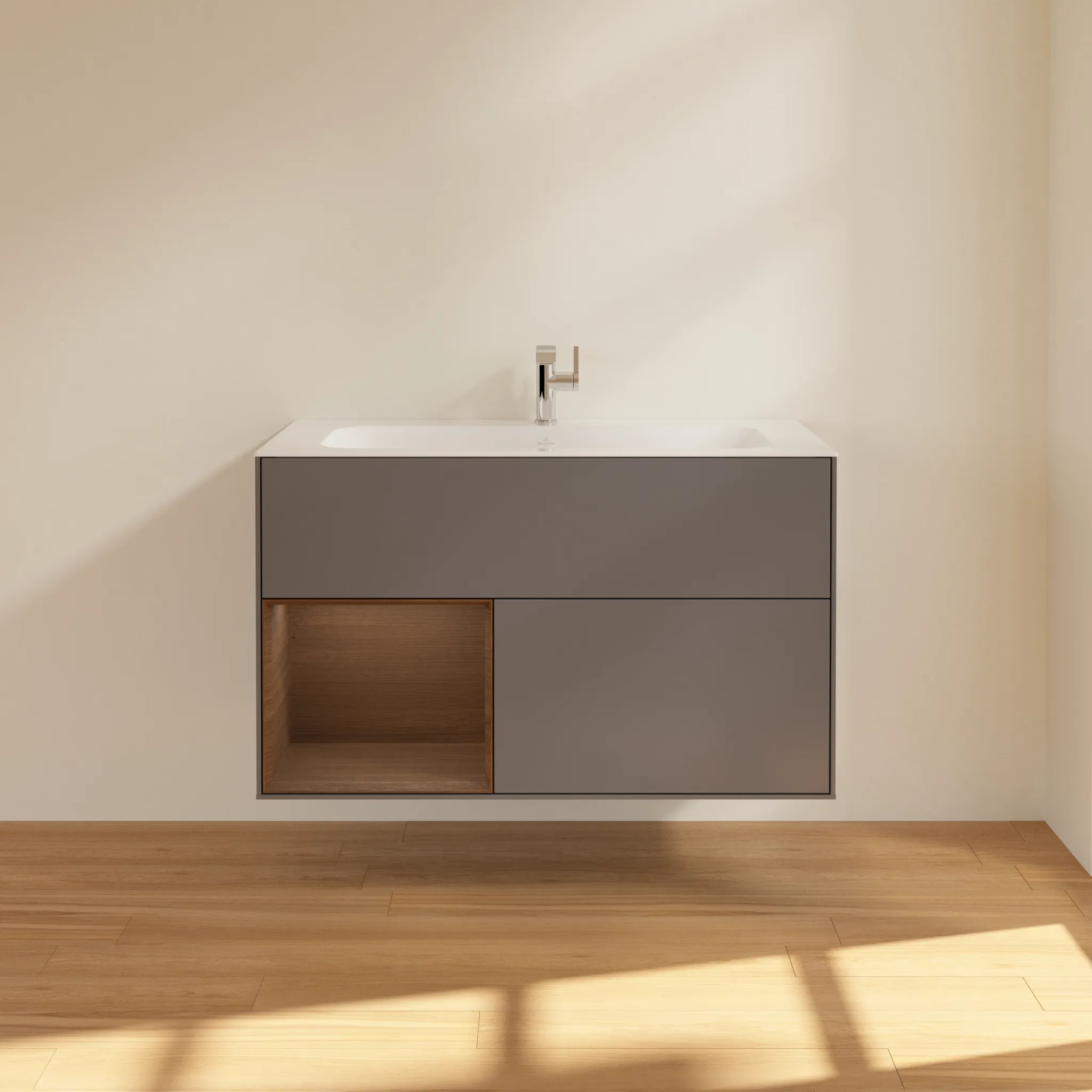 Villeroy & Boch Waschtischunterschrank „Finion“ für Schrankwaschtisch 996 × 591 × 498 mm Anthracite Matt Lacquer, für Becken mittig Villeroy & Boch Waschtischunterschrank „Finion“ für Schrankwaschtisch 996 × 591 × 498 mm Anthracite Matt Lacquer, für Becken mittig