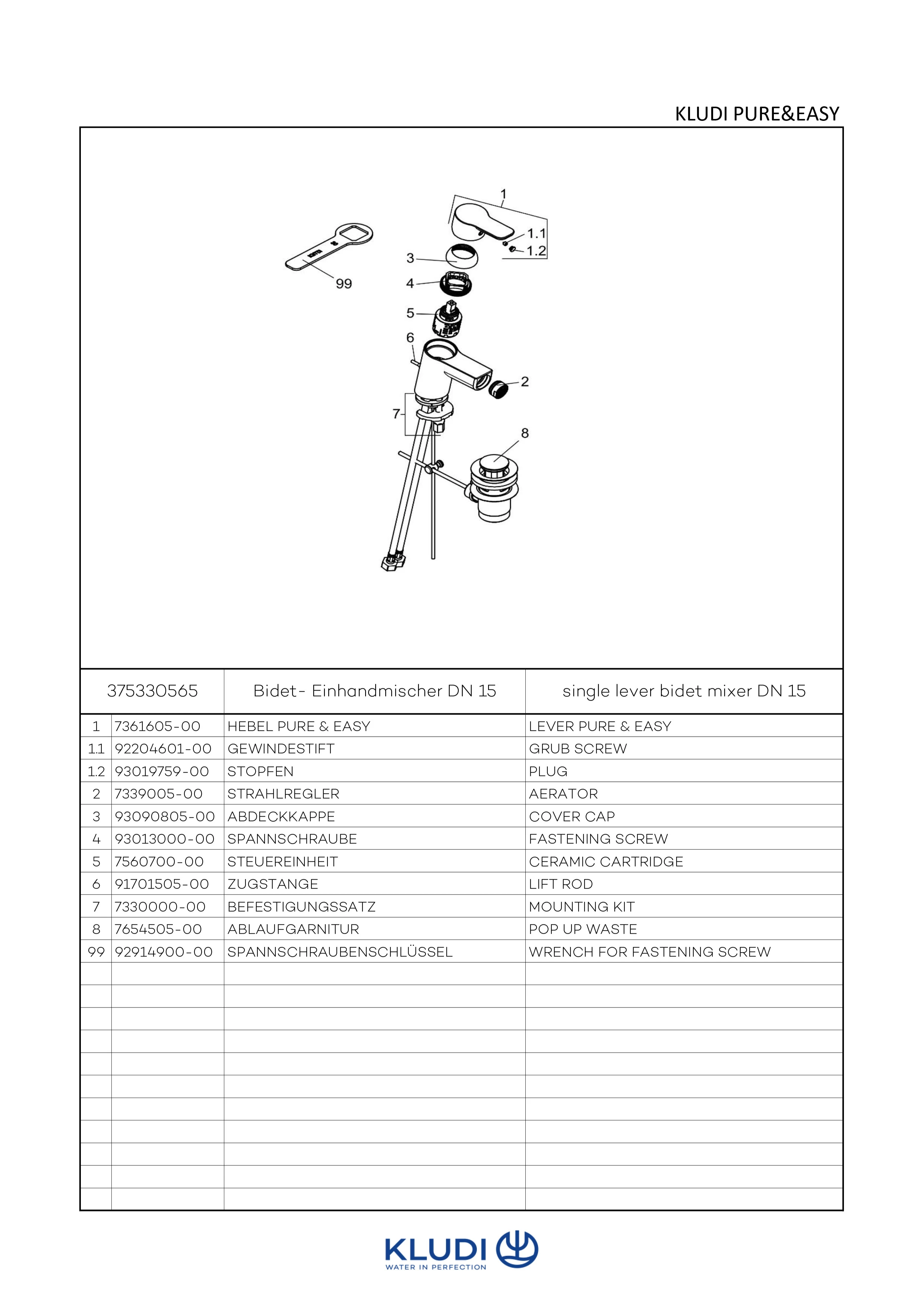 PURE & EASY BidetEHM Wasserspararmatur mit Metallablaufg. chrom PURE & EASY BidetEHM Wasserspararmatur mit Metallablaufg. chrom