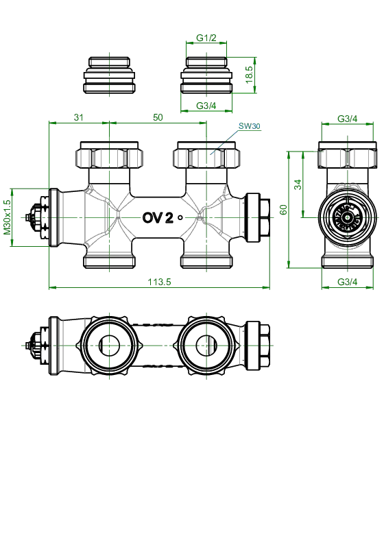 Oventrop Anschlussgarnitur Durchgangsform „Multiblock T“ Oventrop Anschlussgarnitur Durchgangsform „Multiblock T“
