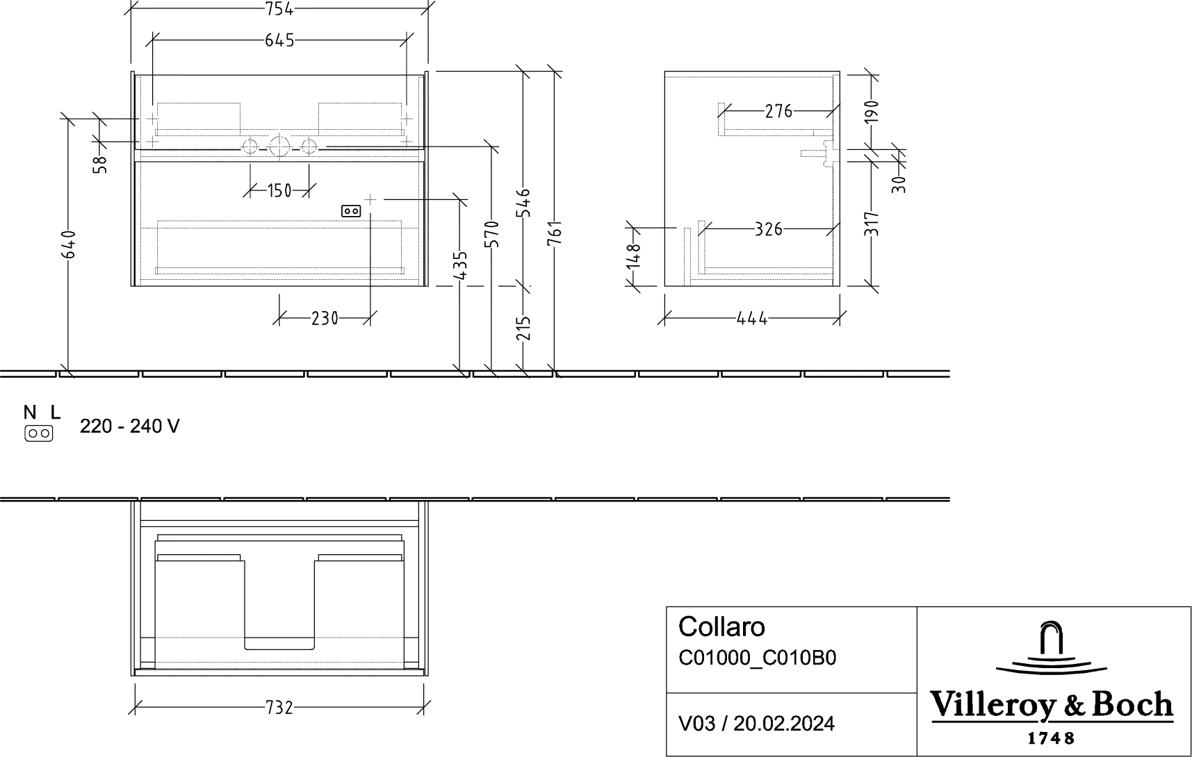 Villeroy & Boch Waschtischunterschrank „Collaro“ 754 × 546 × 444 mm Wine Red, für Becken mittig, mit Beleuchtung Villeroy & Boch Waschtischunterschrank „Collaro“ 754 × 546 × 444 mm Wine Red, für Becken mittig, mit Beleuchtung