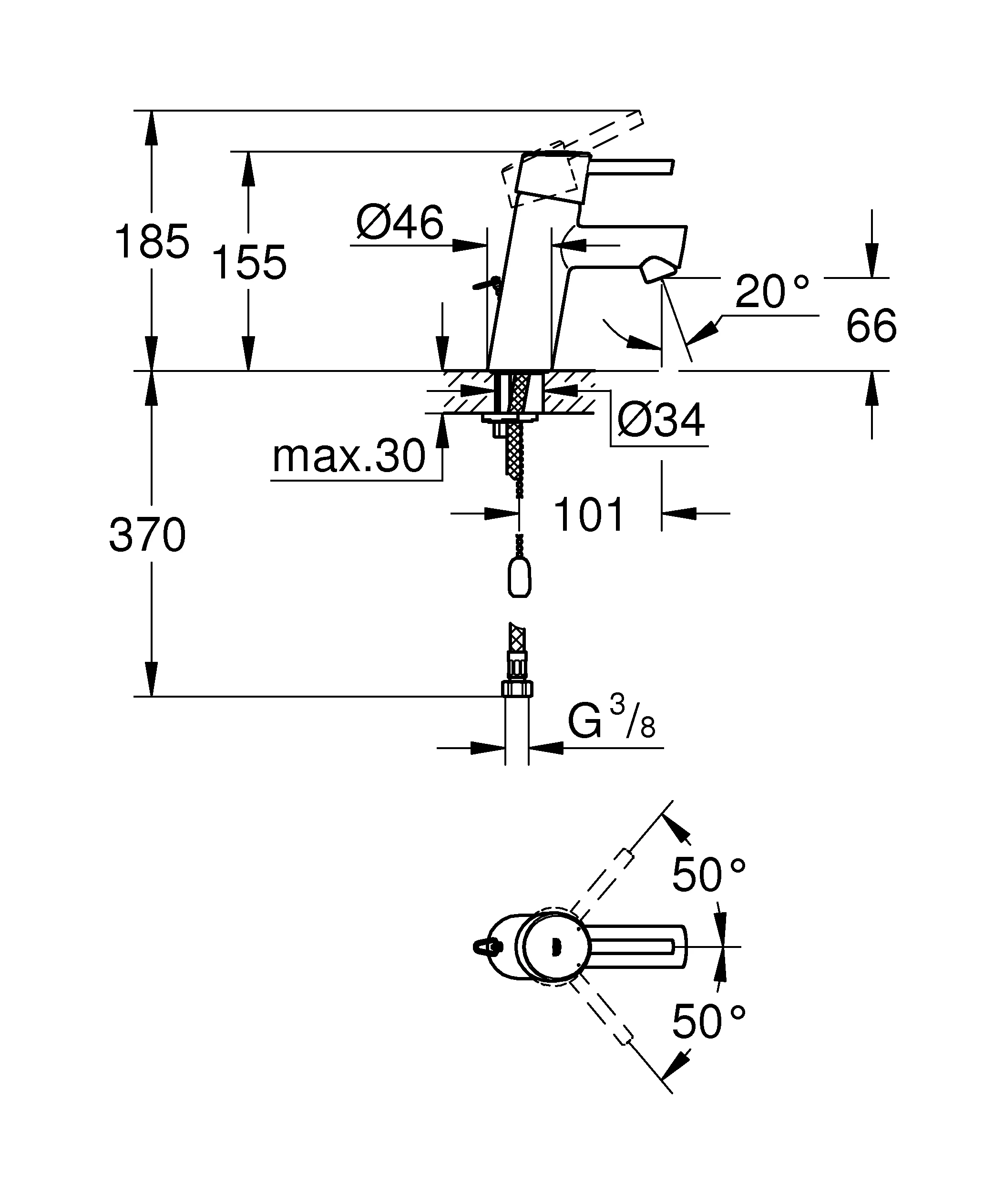 Einhand-Waschtischbatterie Concetto 32206_1, S-Size, Einlochmontage, versenkbare Kette, chrom