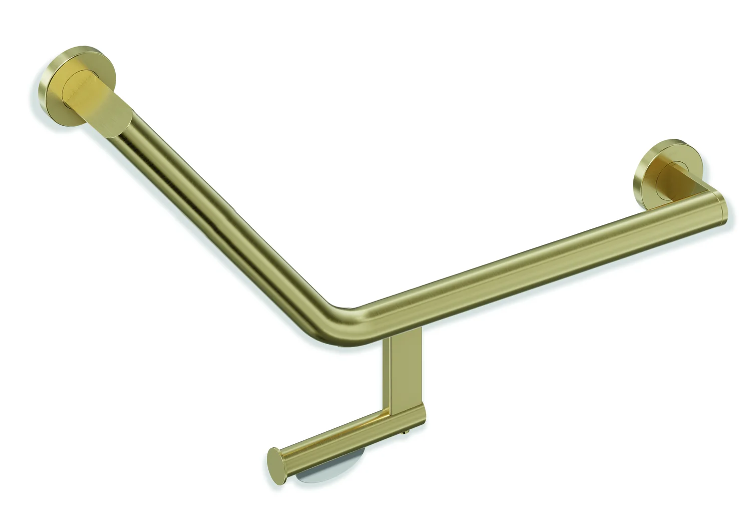 HEWI System 900 Winkelgriff mit WC-Papierrollenhalter, Edelstahl PVD, 620 mm Achsmaß, links HEWI System 900 Winkelgriff mit WC-Papierrollenhalter, Edelstahl PVD, 620 mm Achsmaß, links