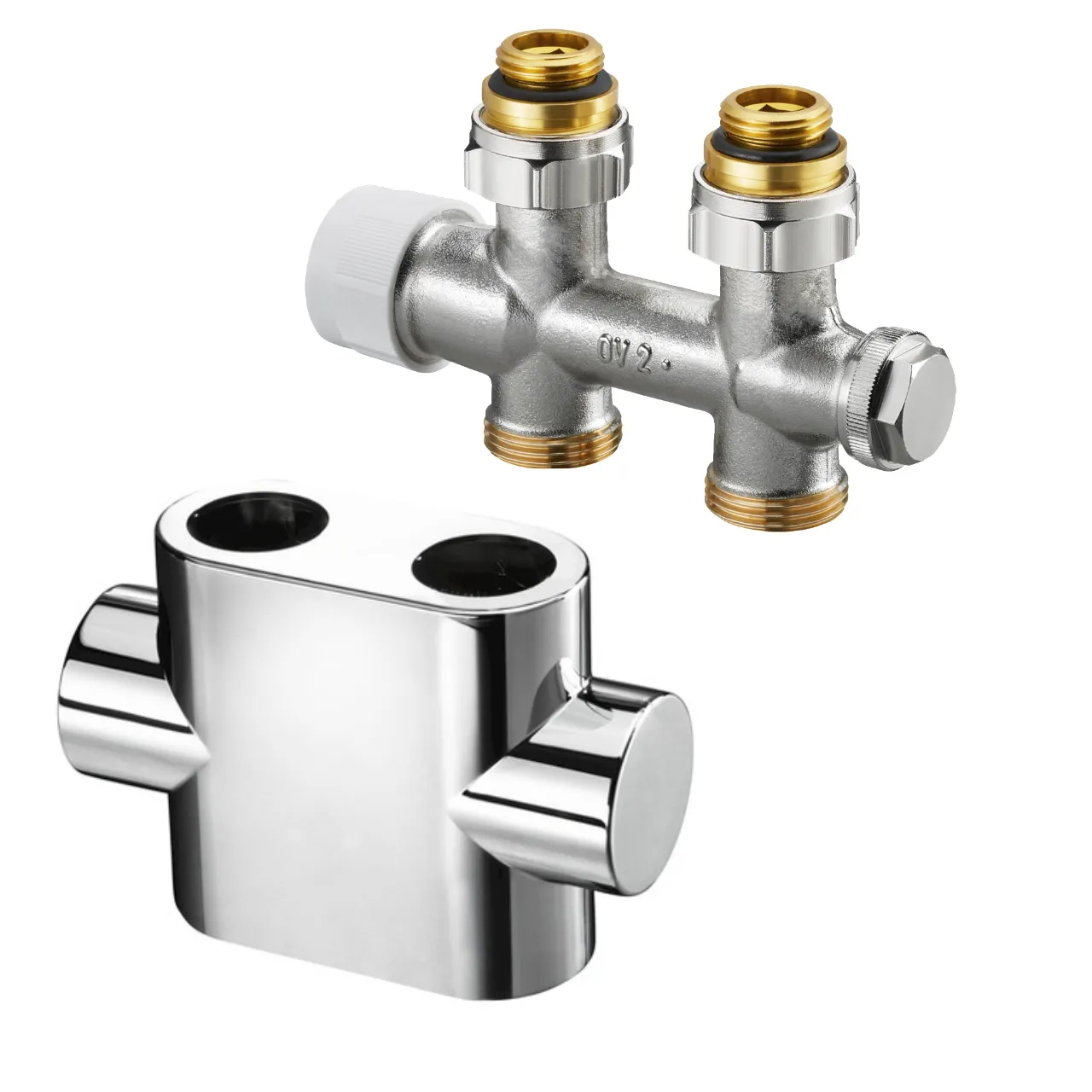 Design in Bad Anschlussgarnitur für Heizkörper mit 50 mm Anschluss Durchgangsform „Multiblock T“ in chrom Design in Bad Anschlussgarnitur für Heizkörper mit 50 mm Anschluss Durchgangsform „Multiblock T“ in chrom