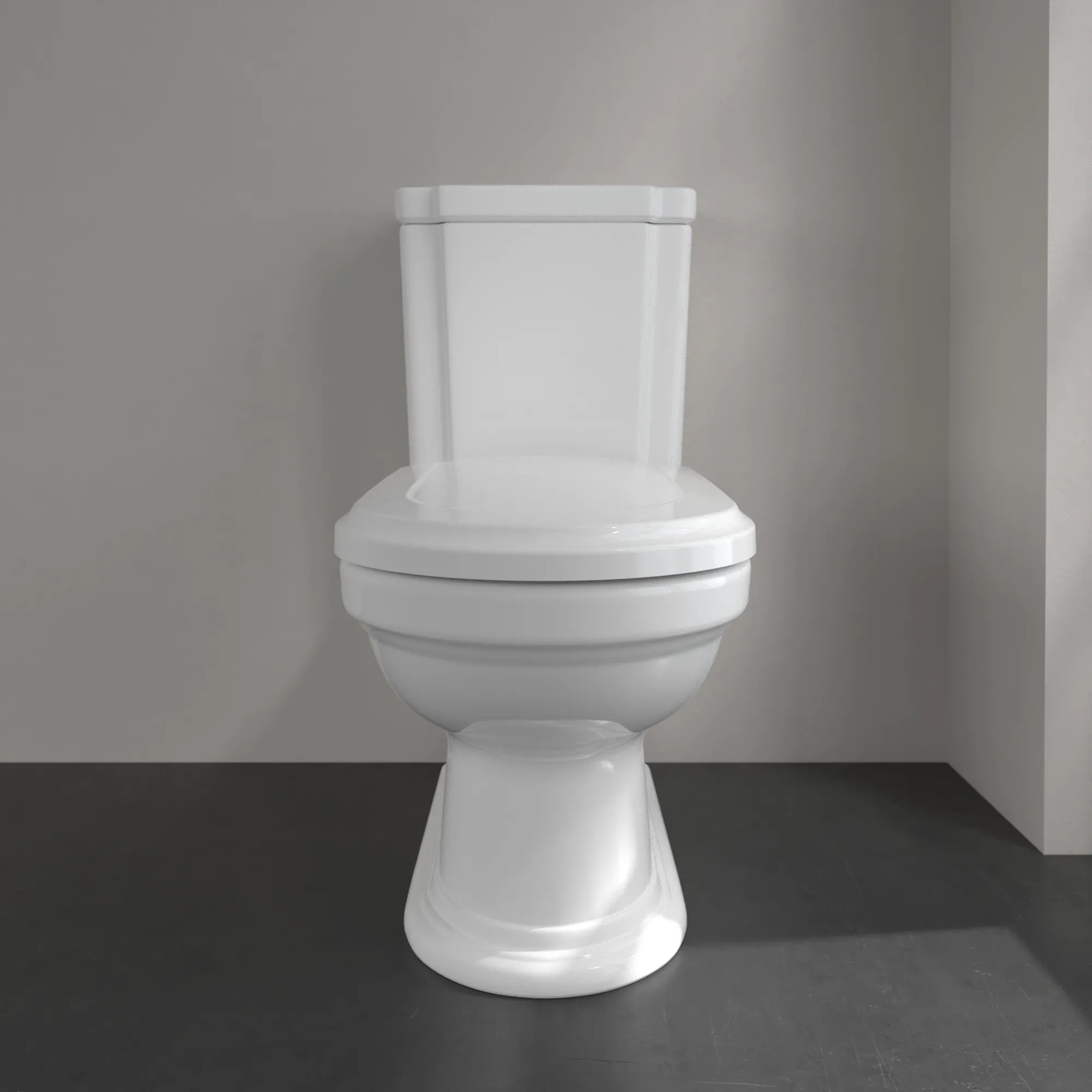 Stand-Tiefspül-WC für Kombination mit Spülkasten „Hommage“ 37 × 39 × 72,5 cm in Weiß Alpin mit CeramicPlus, mit Spülrand Stand-Tiefspül-WC für Kombination mit Spülkasten „Hommage“ 37 × 39 × 72,5 cm in Weiß Alpin mit CeramicPlus, mit Spülrand