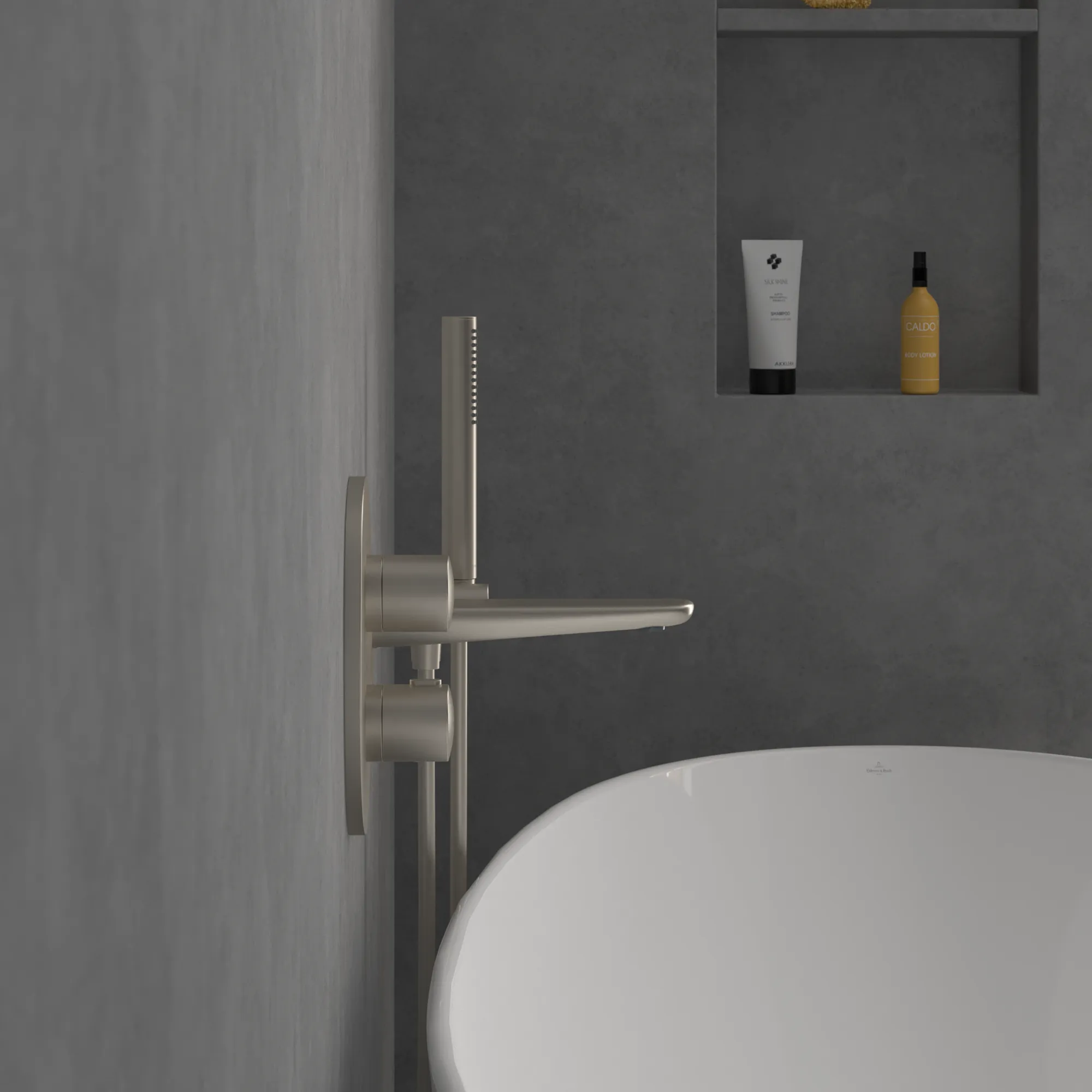 Villeroy & Boch Antao Unterputz-Thermostat, Brushed Nickel Matt, 184 x 221 x 64 mm, Thermostatfunktion