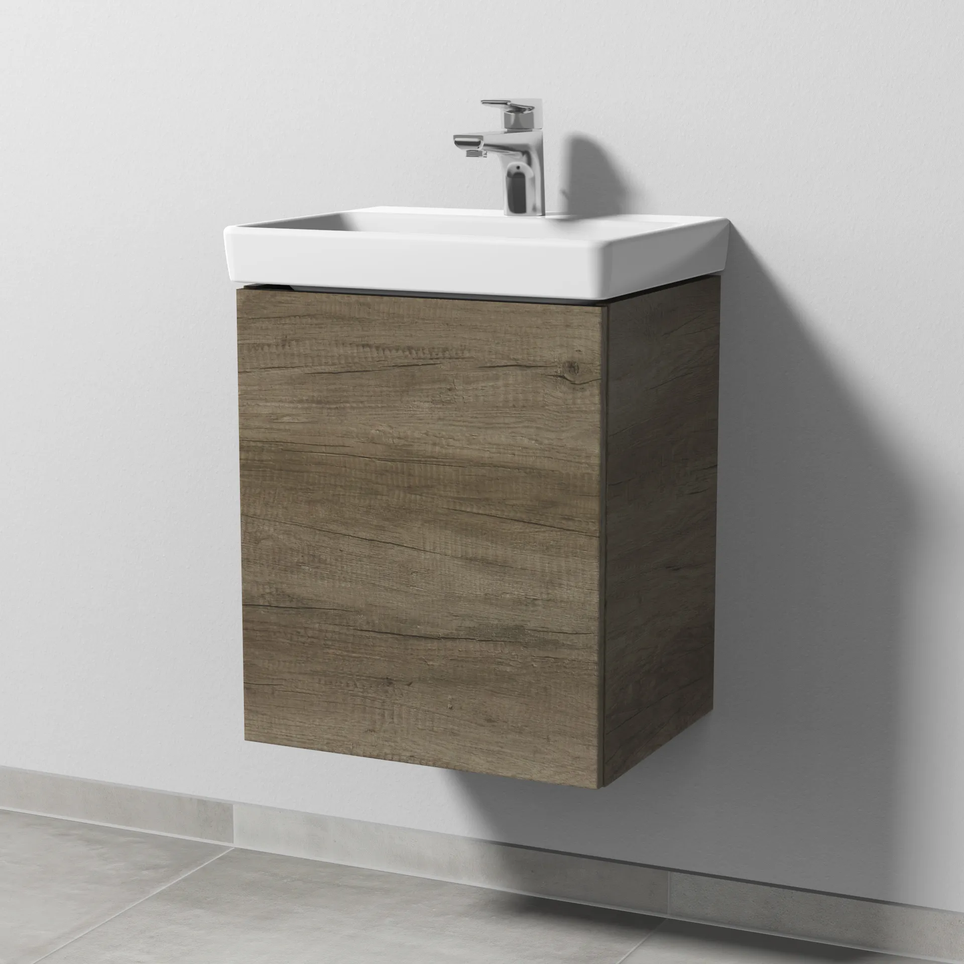 Sanipa Waschtischunterschrank „3way“ passend zu Keramik-Waschtische Avento von Villeroy & Boch 430 × 510 × 352 mm in Eiche Nebraska, Anschlag links