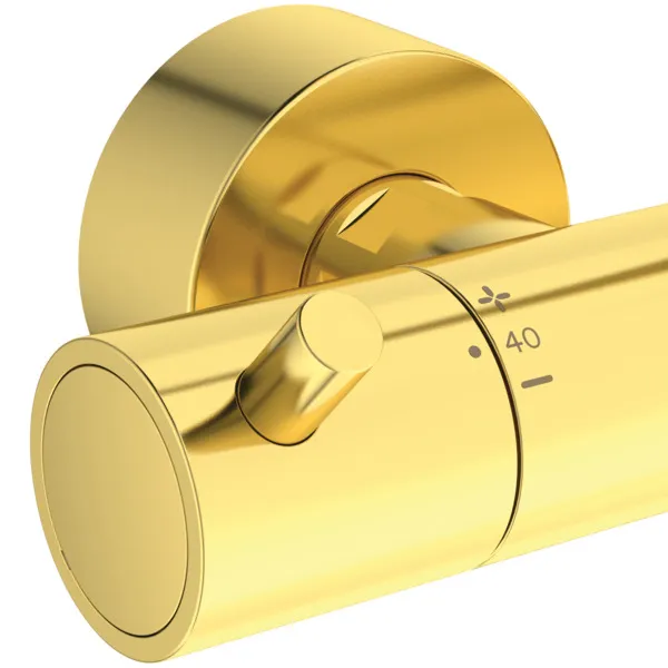 Ideal Standard Ceratherm T125 Duschsystem mit Badethermostat Pin-Griffe Brushed Gold Ideal Standard Ceratherm T125 Duschsystem mit Badethermostat Pin-Griffe Brushed Gold