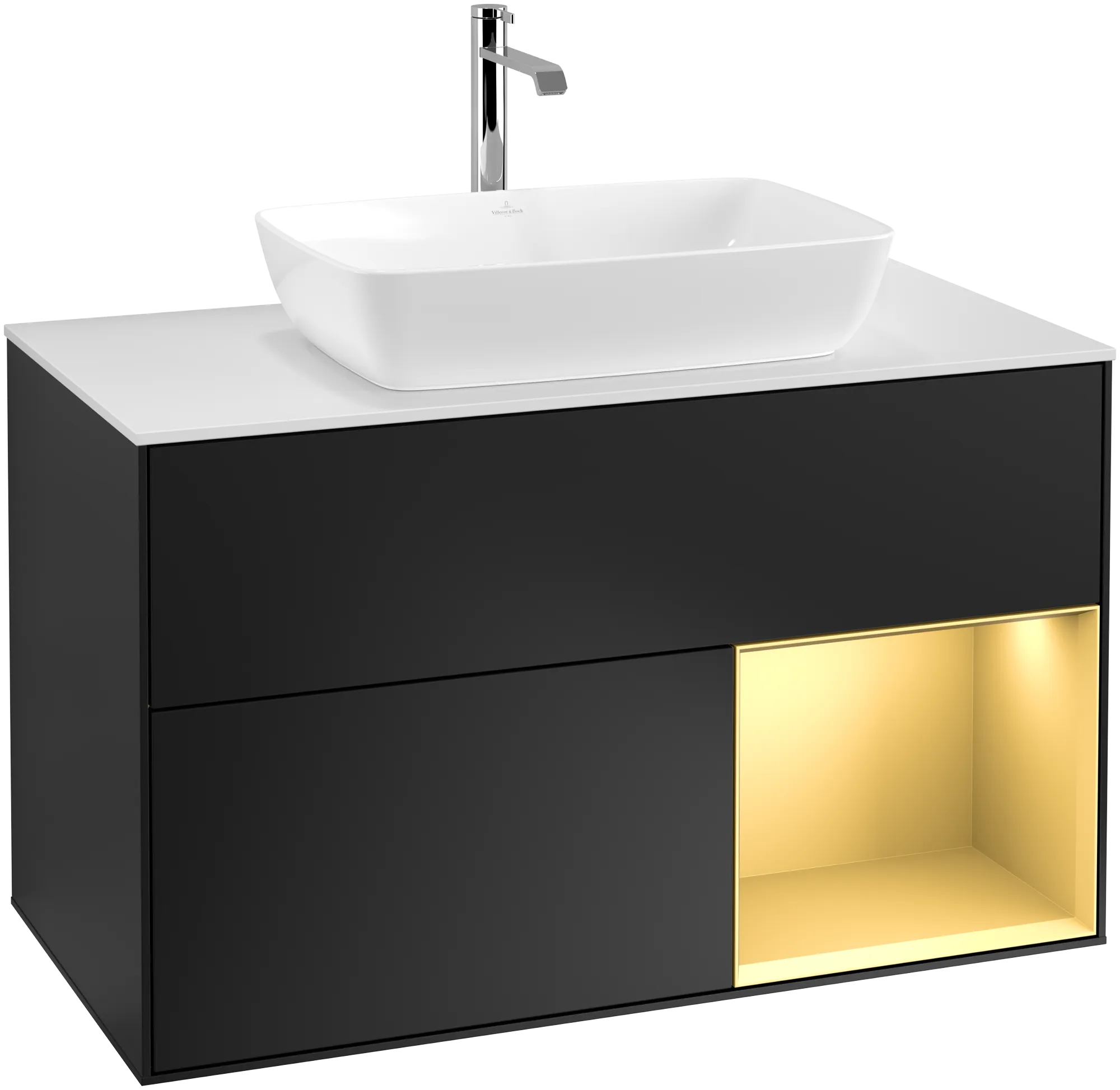 Villeroy & Boch Finion Waschbeckenunterschrank G78 1000x603x501mm Black Matt Lacquer / Gold Matt Lacquer / Glass White Matt