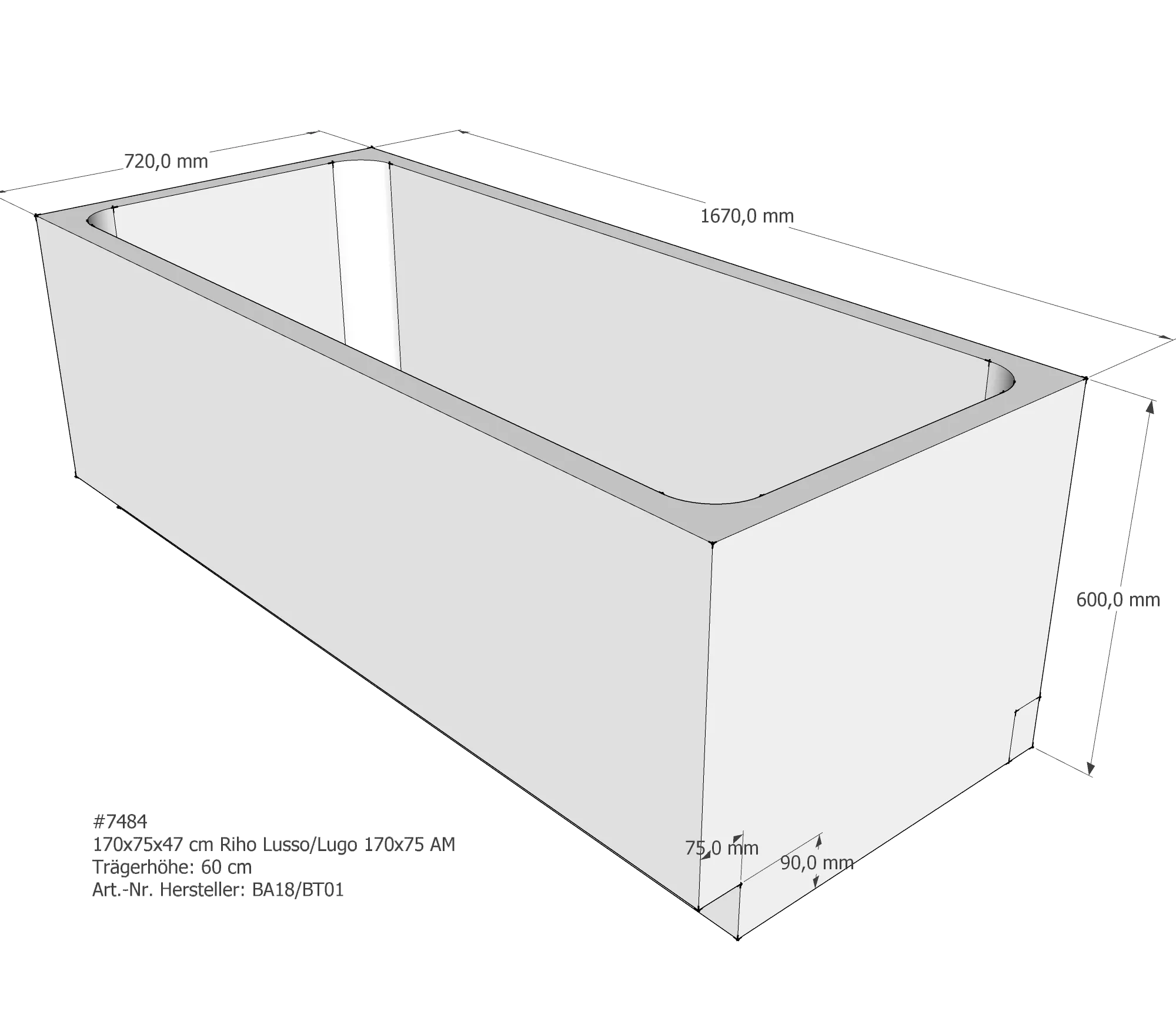 Badewannenträger passend für Riho Lugo 170 × 75 × 47 cm