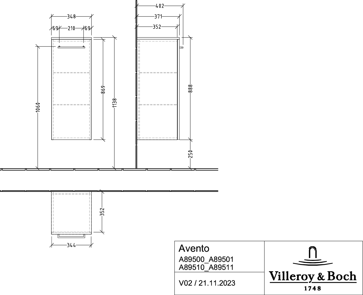 Villeroy & Boch Avento Seitenschrank A89501, 350x890x405mm, Kansas Oak Villeroy & Boch Avento Seitenschrank A89501, 350x890x405mm, Kansas Oak