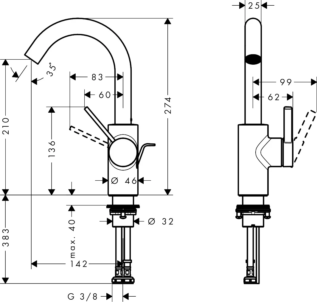 Hansgrohe Einhebel-Waschtischmischer Zesis S Chrom, Schwenkauslauf, ComfortZone 210, Ausladung 142 mm, Auslaufhöhe 210 mm Hansgrohe Einhebel-Waschtischmischer Zesis S Chrom, Schwenkauslauf, ComfortZone 210, Ausladung 142 mm, Auslaufhöhe 210 mm