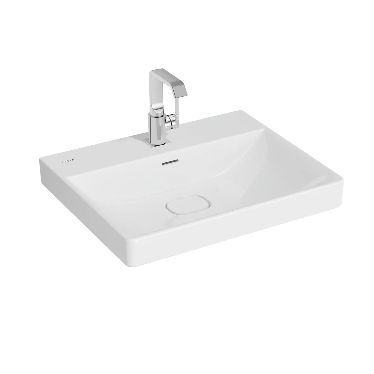 New Metropole Waschtisch wandgebunden rechteckig 60 x 47 cm mit Hahnloch mit Überlaufschlitz Weiß Hochglanz mit Oberflächenveredelung Clean