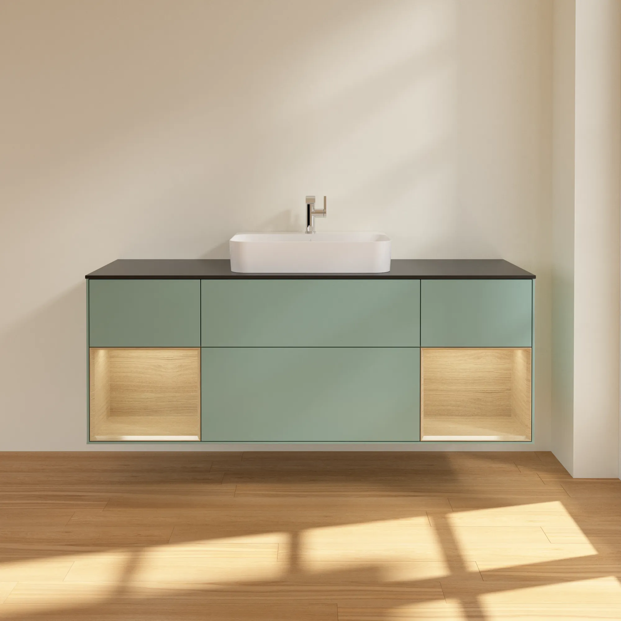Villeroy & Boch Waschtischunterschrank „Finion“ für Schrankwaschtisch 1600 × 603 × 501 mm Olive Matt Lacquer, für Becken mittig