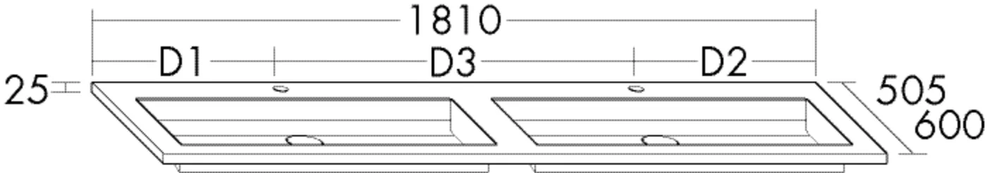 burgbad Waschbecken „Sys30“ 1850 × 545 × 65 mm, Hahnlochposition links und rechts