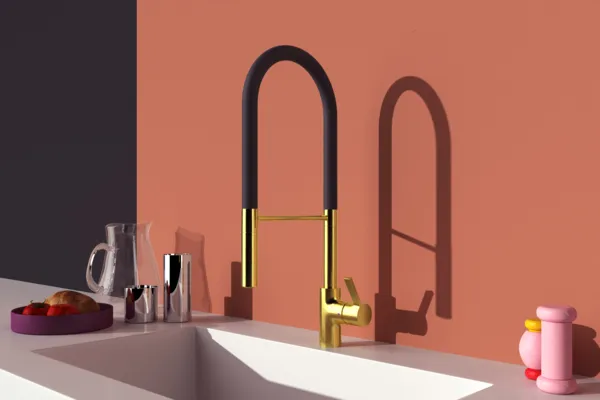 Küchenarmatur Gusto Ausladung 225mm Semi-Pro 2-Funktionsbrause Höhe 604mm Brushed Gold Küchenarmatur Gusto Ausladung 225mm Semi-Pro 2-Funktionsbrause Höhe 604mm Brushed Gold