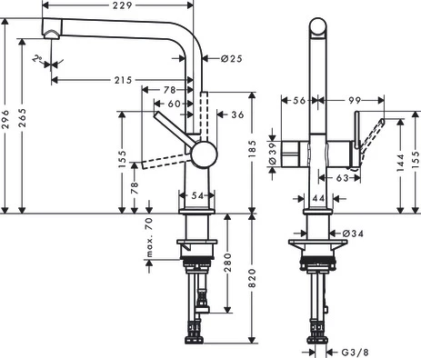 Spültischmischer 270 Talis M54 Geräteabsperrventil 1jet chrom