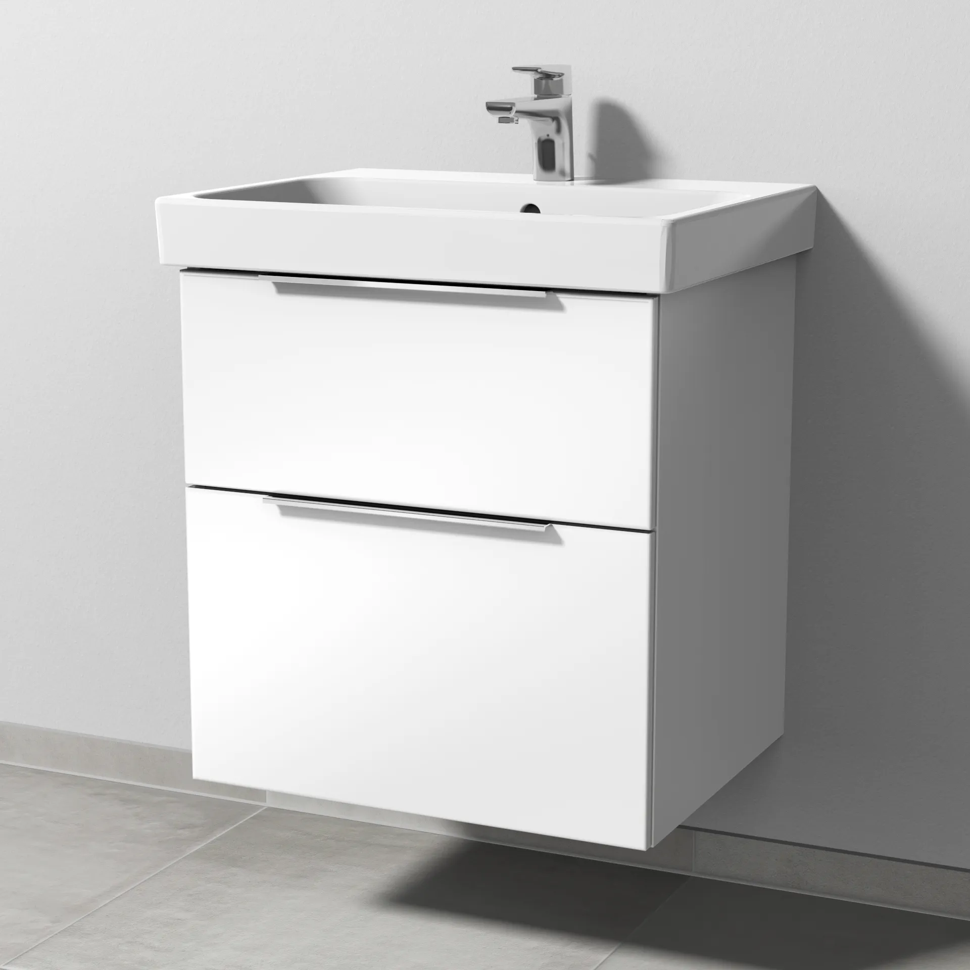 Sanipa Waschtischunterschrank „3way“ 550 × 588 × 453 mm in Weiß (glanz), mit Hahnlochbohrung, Becken mittig Sanipa Waschtischunterschrank „3way“ 550 × 588 × 453 mm in Weiß (glanz), mit Hahnlochbohrung, Becken mittig