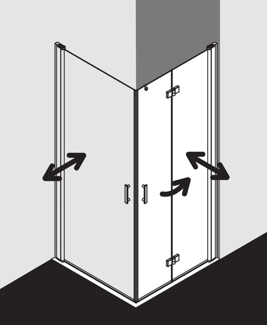 Kermi Pendel-Falttür Eckeinstieg 2-teilig Halbteil rechts „Diga“ Glas Klar, Profile Silber Hochglanz, Falttür BV: 730 - 750 mm GAK: 715 - 735 mm WE: 740 - 760 mm H: 1850 mm