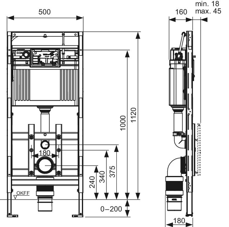 TECElux WC-Modul 200 Bauhöhe 1120 mm höhenverstellbar