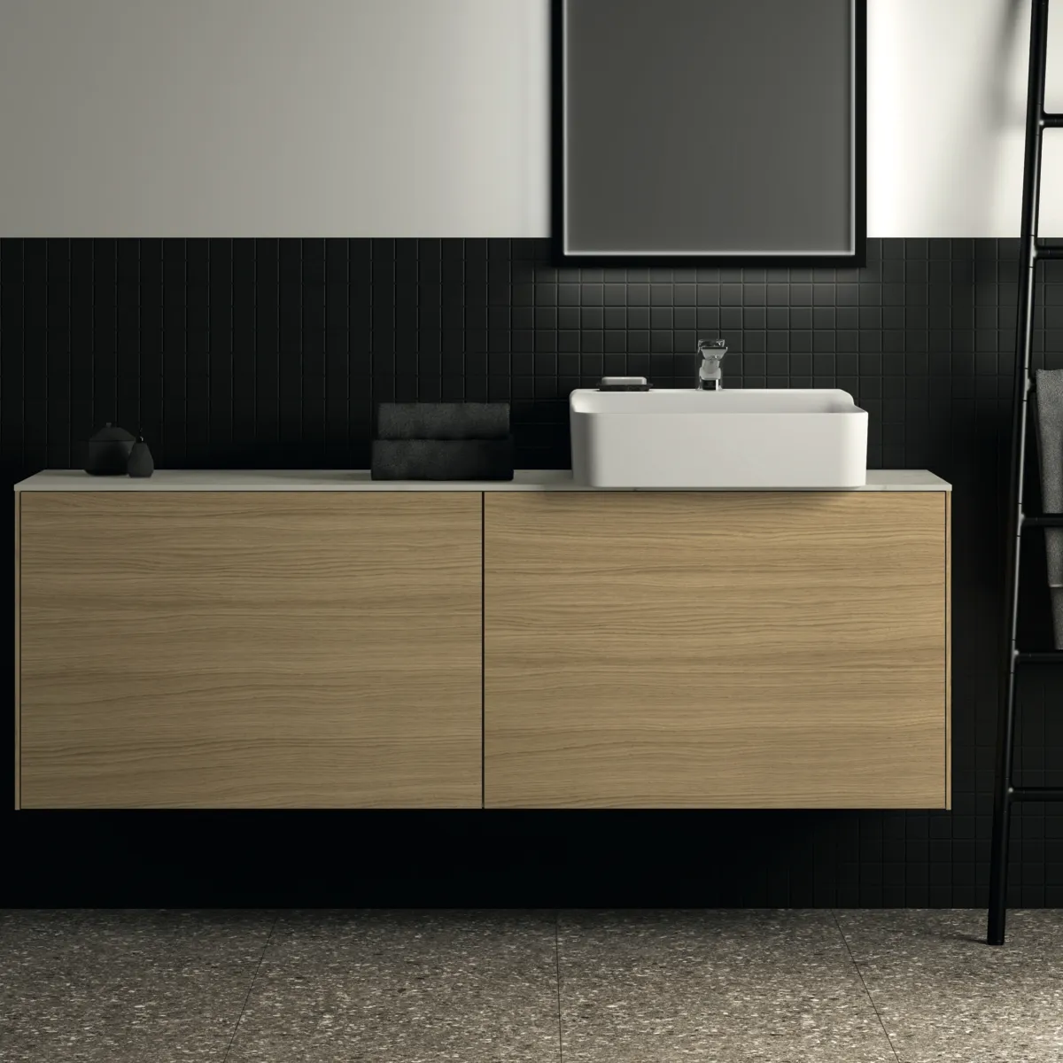 Waschtischplatte Conca, aus Keramik, 1587x373x6mm, Marmor Noir Desir