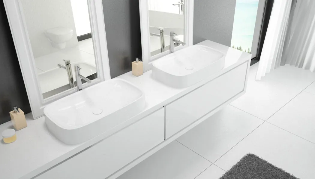 Aufsatzwaschtisch „Lasenia“, ohne Überlauf, ohne Hahnlochbohrung 50 × 30 cm in Weiß Aufsatzwaschtisch „Lasenia“, ohne Überlauf, ohne Hahnlochbohrung 50 × 30 cm in Weiß