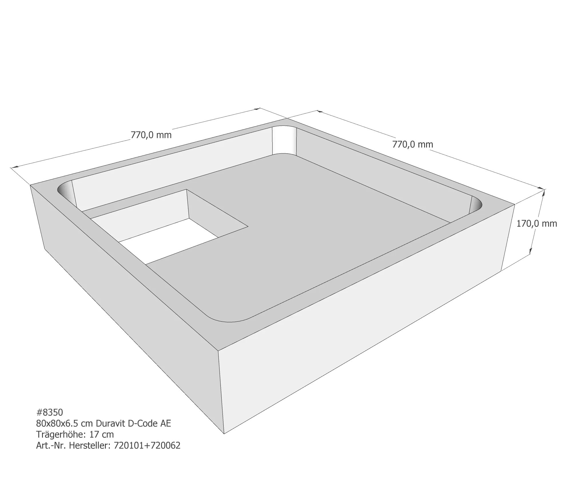 Duschwannenträger für Duravit D-Code 80 × 80 × 6,5 cm Duschwannenträger für Duravit D-Code 80 × 80 × 6,5 cm