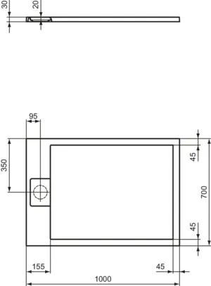 Ideal Standard Duschwanne „UltraFlatSi.life“ 70 × 100 cm in Carraraweiß