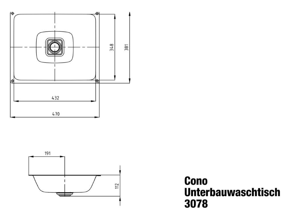 Unterbauwaschtisch „Cono“ 47 × 38,1 cm, ohne Überlauf, ohne Hahnlochbohrung in cool grey 70 mit Perl-Effekt