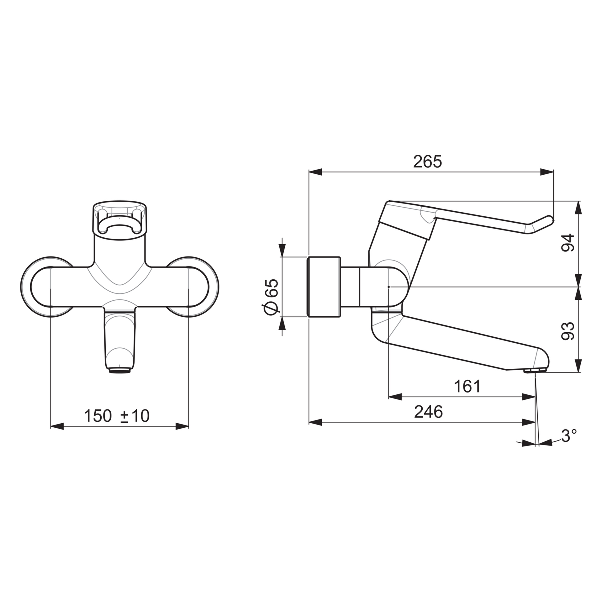 HA Einhebelmischer Waschtischbatterie HANSAMEDIPRO 0255 Bügelhebel Bedienungshebel lang Ausladung 246 mm DN15 Chrom