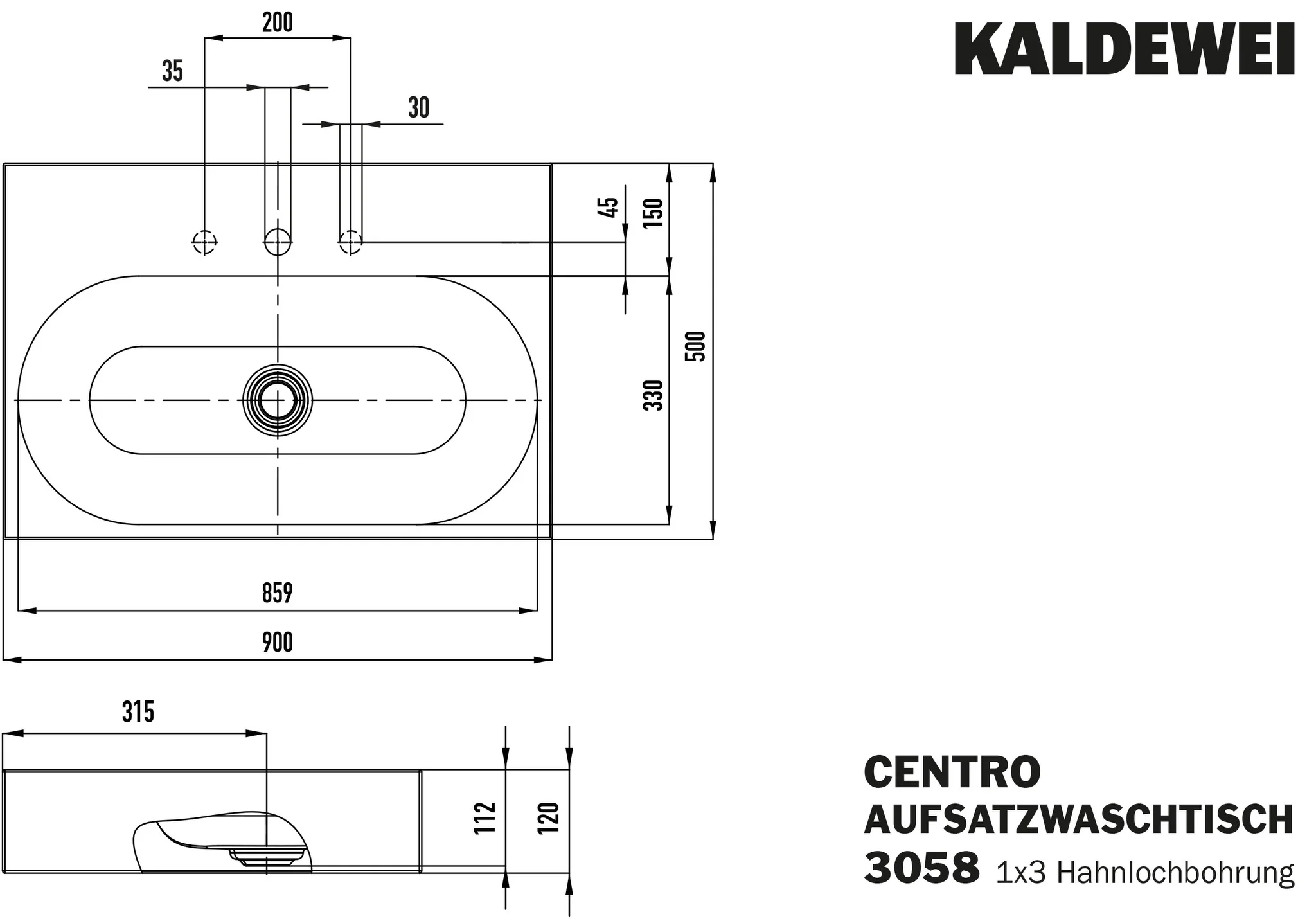 Aufsatzwaschtisch „Centro“ 90 × 50 cm, mit Hahnlochbohrung in warm grey 10, mit Perl-Effekt