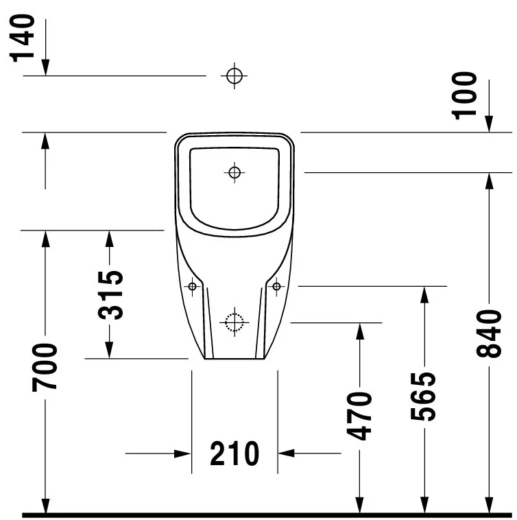 Urinal D-Code, Zulauf von oben rimless, ohne Fliege, weiß