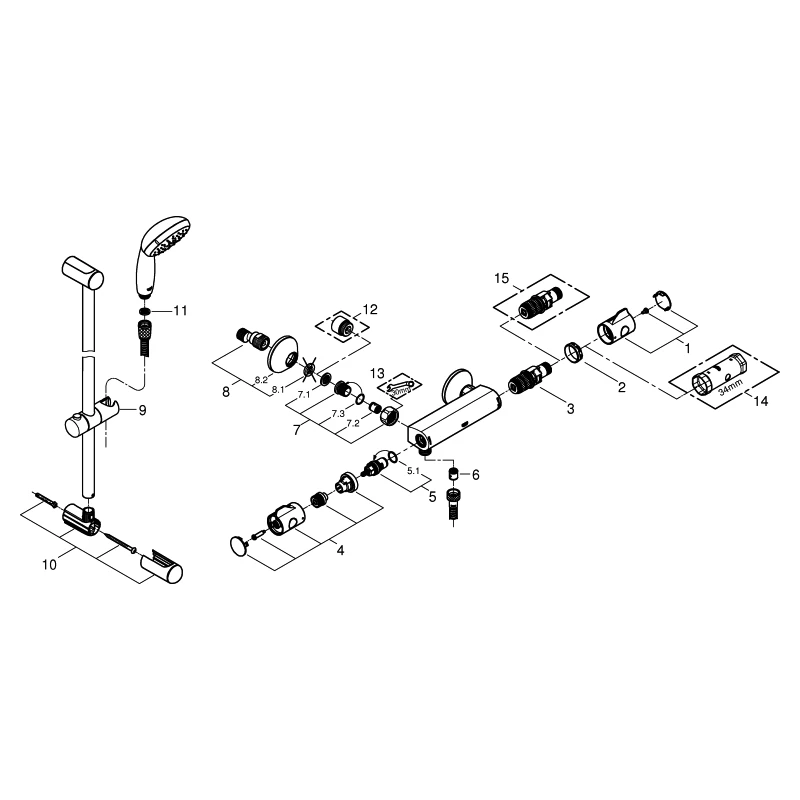 Thermostat-Brausebatterie Grohtherm 800 34566_1, mit Brausegarnitur, chrom