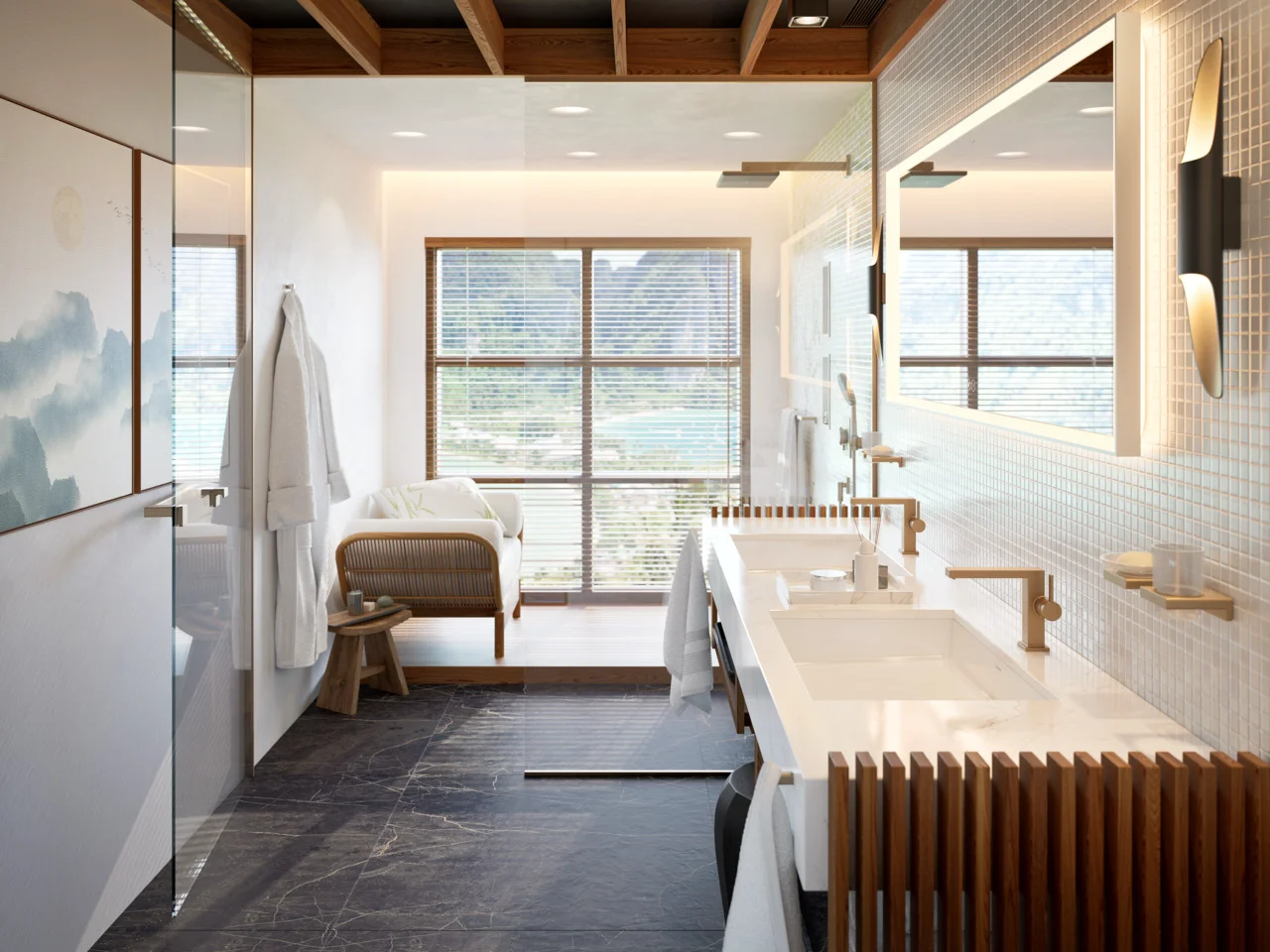 Hansgrohe Xarita E Spiegel 1600/700/50 mm mit LED-Beleuchtung, kapazitivem Berührungssensor und AntiFog-Funktion in Mattweiß