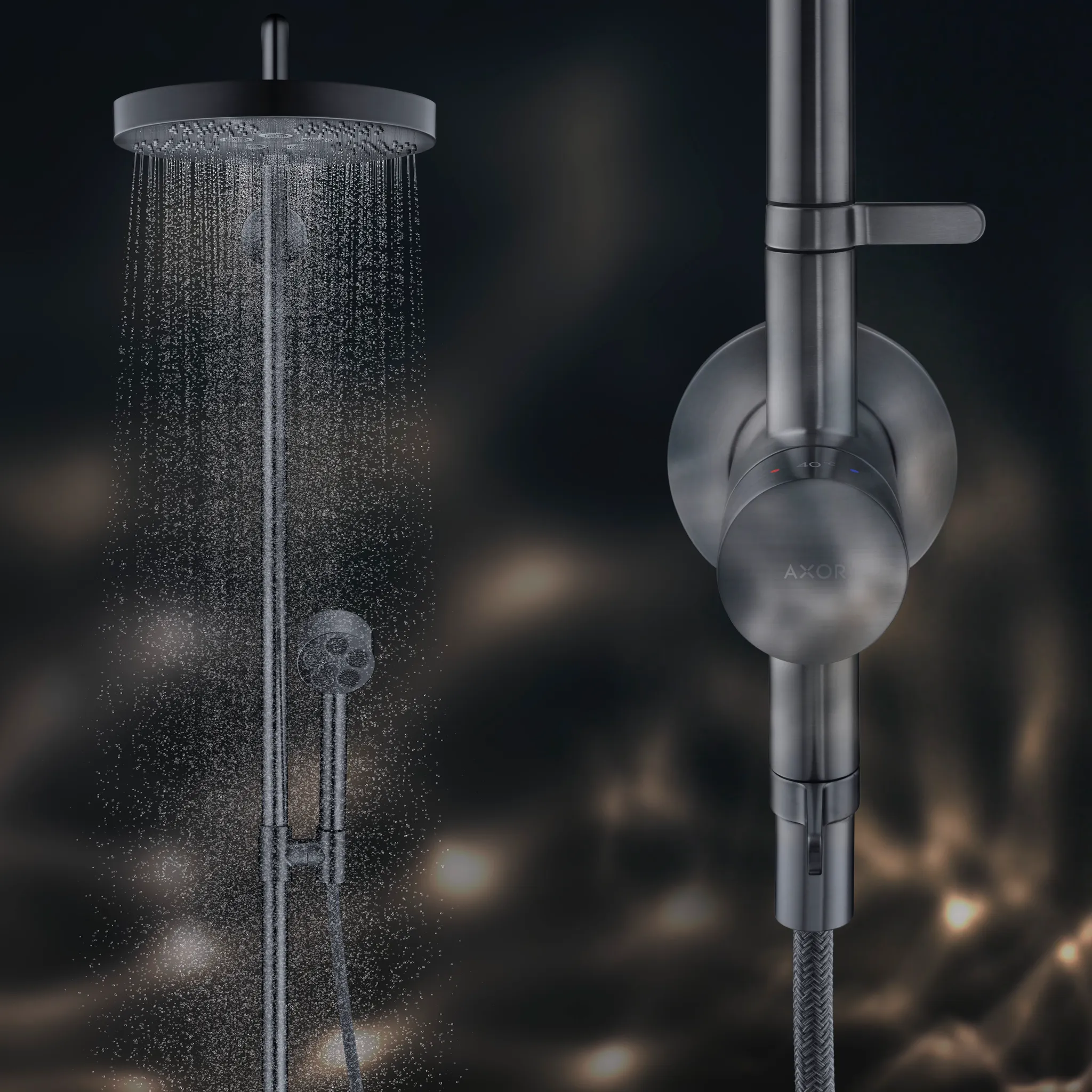 Hansgrohe AXOR One Showerpipe Unterputz mit Thermostat und Kopfbrause 280 1jet BBC, Brushed Black Chrome