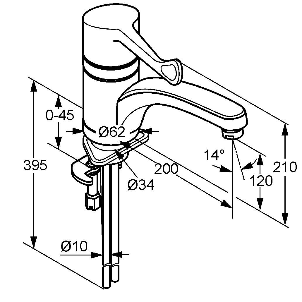 MEDI CARE Spültisch-EHM DN 15 Care Armhebel chrom