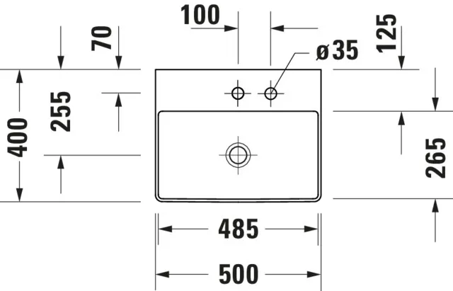 Duravit DuraSquare Waschtisch compact, weiß Hochglanz, 1x 500 mm, mit Hahnlochbank, wandhängend