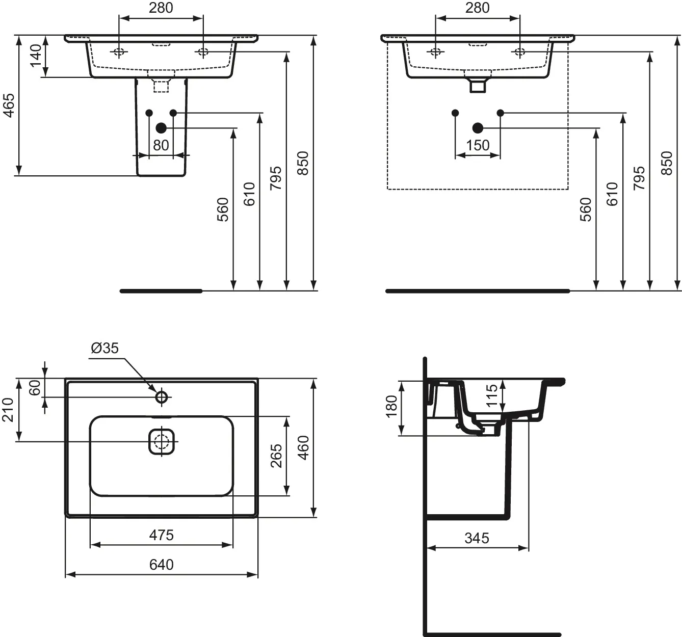 Waschbecken „StradaII“ 64 × 46 × 18 cm, Hahnlochposition mittig Waschbecken „StradaII“ 64 × 46 × 18 cm, Hahnlochposition mittig