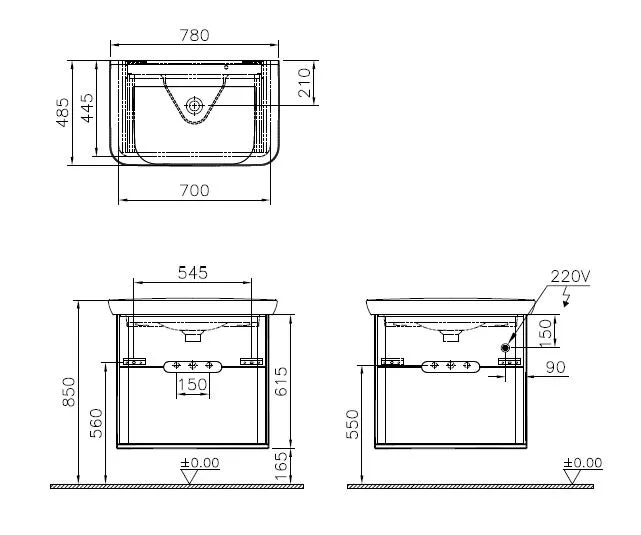 VitrA Sento Set 78 cm Waschtisch + Unterschrank 2 Vollauszüge Weiß Matt