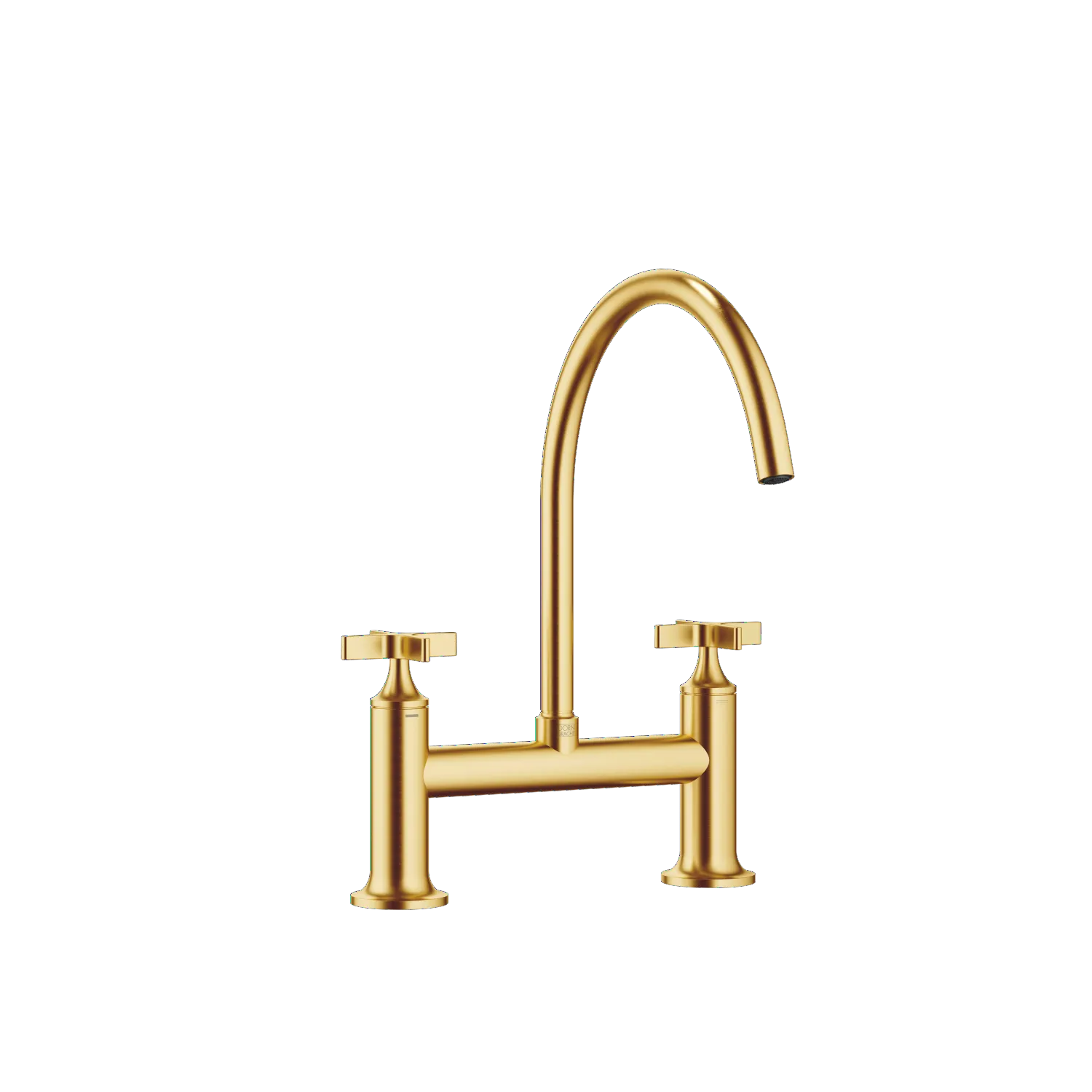 Dornbracht VAIA Zweiloch-Brückenbatterie, Messing gebürstet (23kt Gold), Ausladung 241 mm, schwenkbarer Auslauf 360°, luftangereicherter Strahl, max.