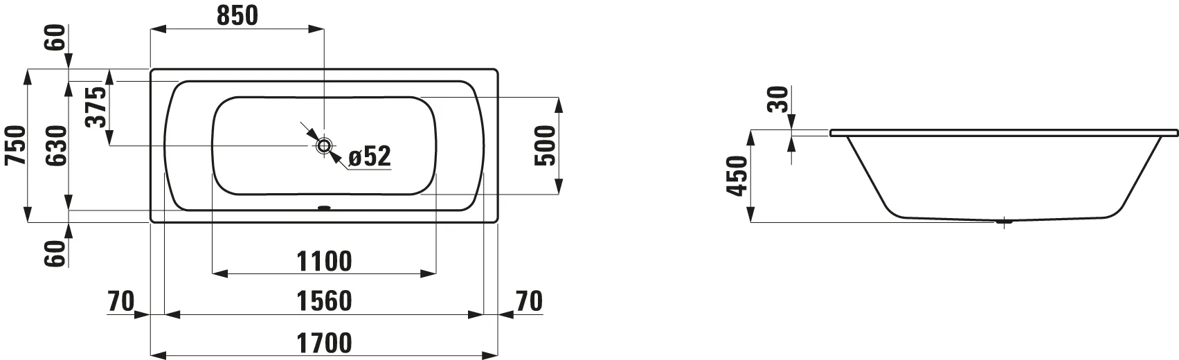 Einbau-Badewanne PRO 750x1700x450 aus Stahl inklusive Schallschutz weiß Einbau-Badewanne PRO 750x1700x450 aus Stahl inklusive Schallschutz weiß