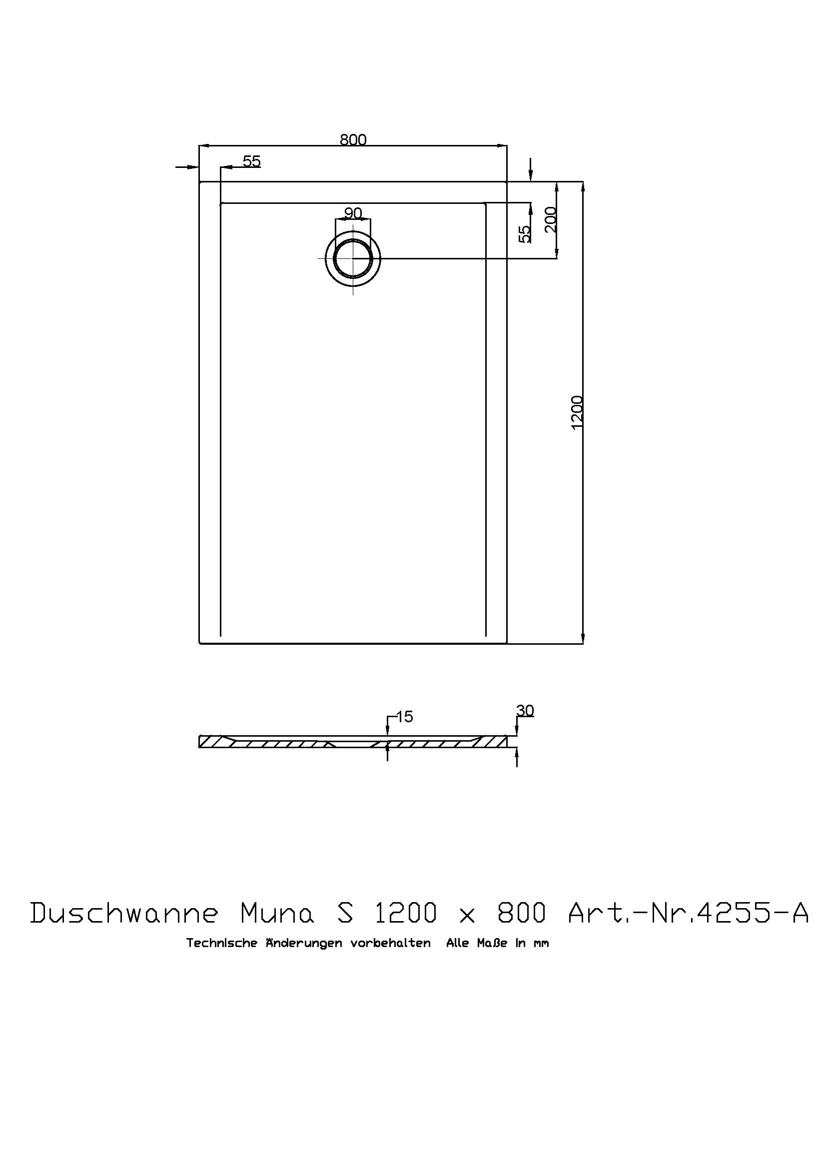 Duschwanne „Muna S“ Rechteck 120 × 80 cm in Weiß