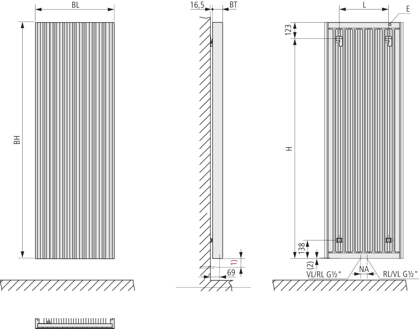 Kermi Design-Heizkörper „Bryce®“ 45 × 160 cm in Weiß (RAL 9016)