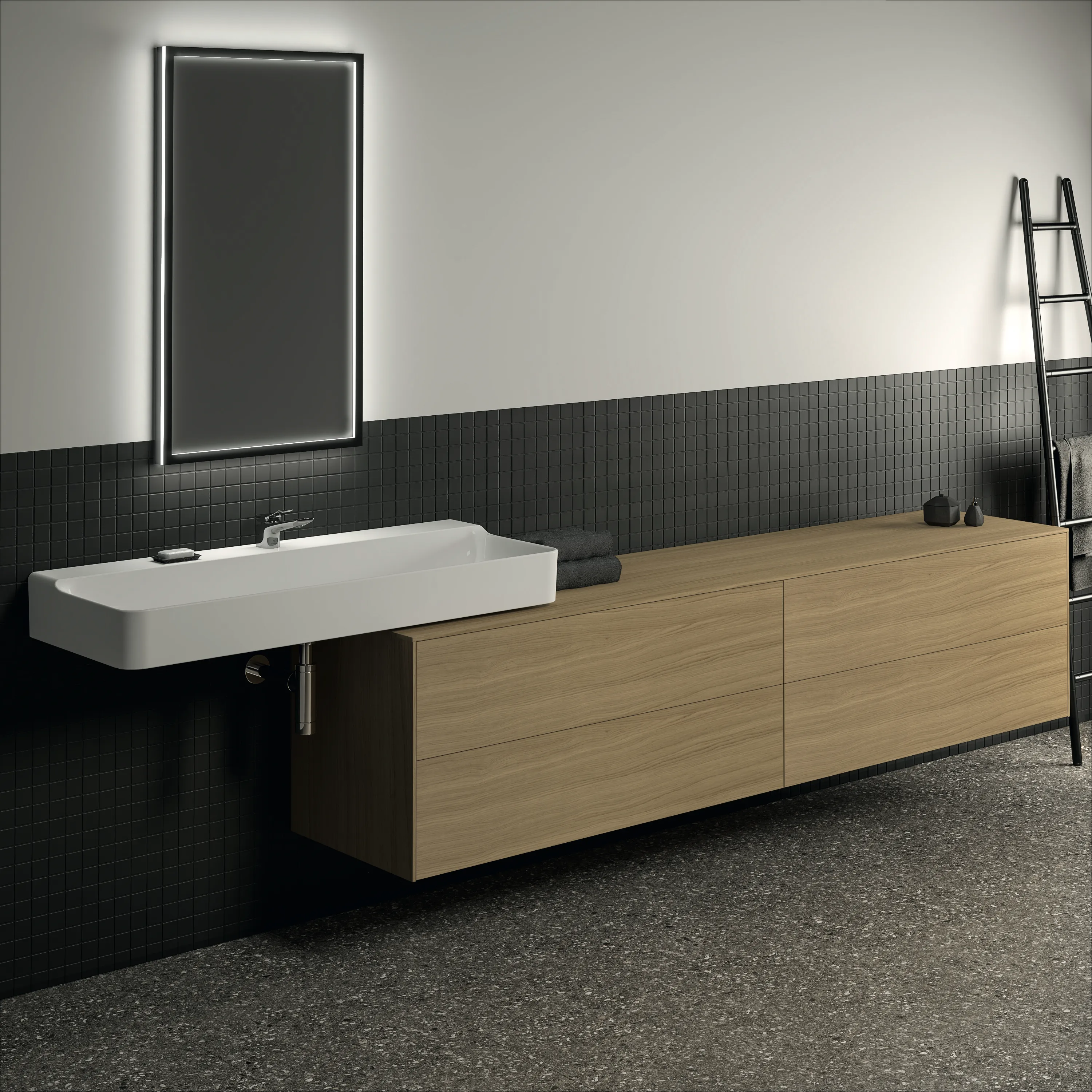 Ideal Standard Waschtischunterschrank „Conca“ 238,7 × 55 × 50,5 cm Eiche hell Furnier Ideal Standard Waschtischunterschrank „Conca“ 238,7 × 55 × 50,5 cm Eiche hell Furnier