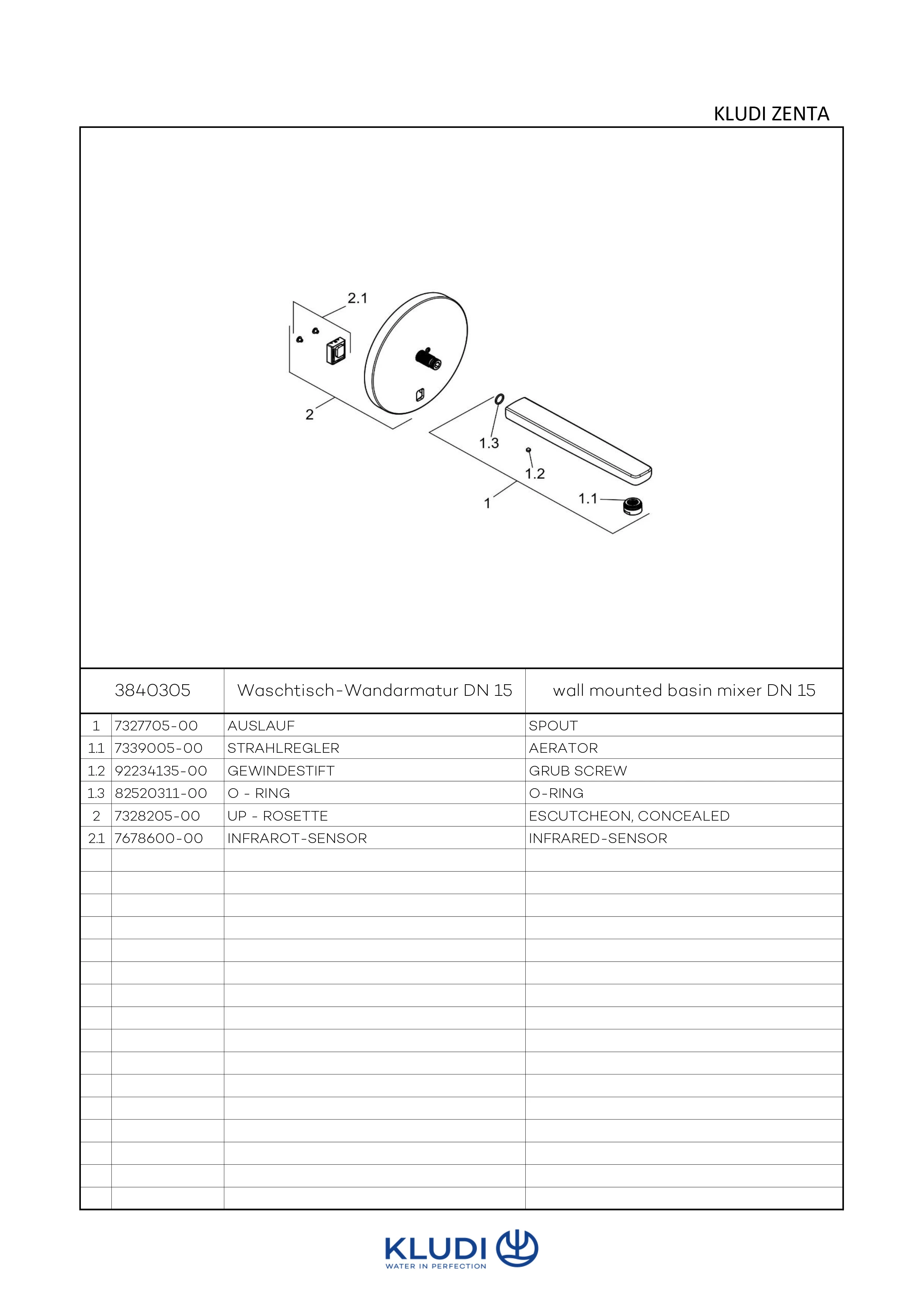 ZENTA-E UP-Wandarmatur, Rund ohne Mischhebel, 240mm Auslauf chrom