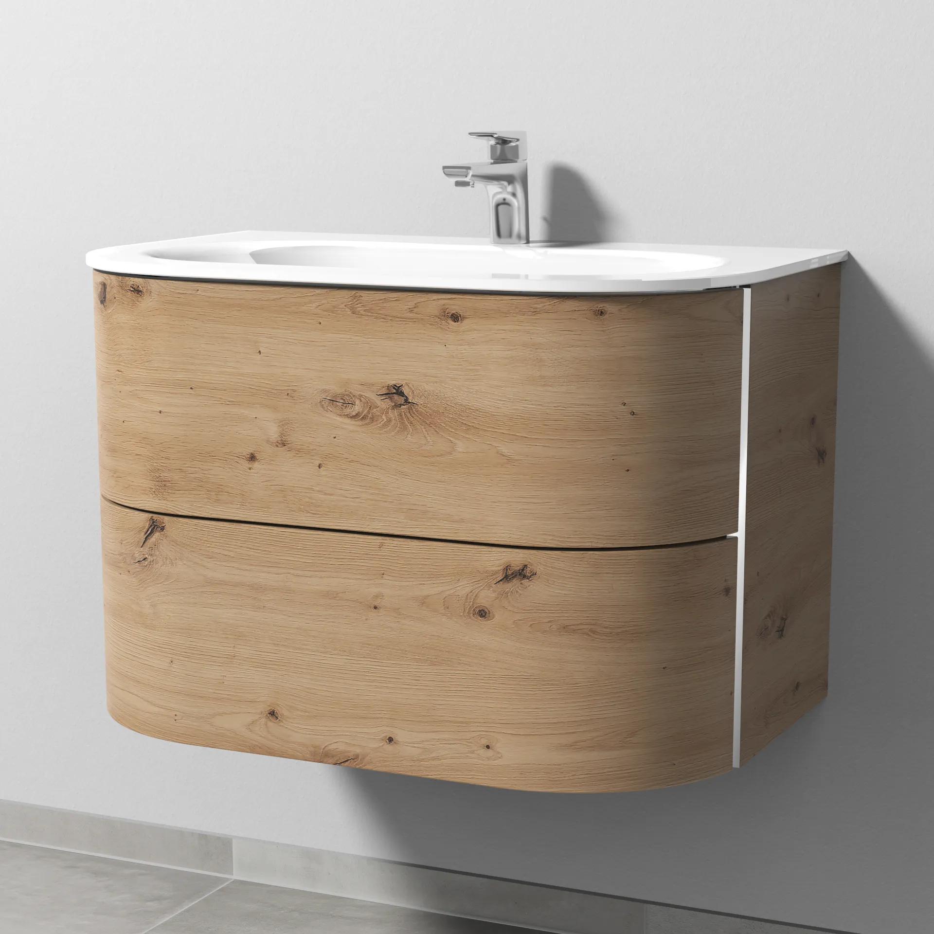 Sanipa Glas-Waschtisch-Set mit Waschtischunterschrank „4balance“ 784 × 514 × 522 mm in Eiche Natural-Touch, ohne Beleuchtung