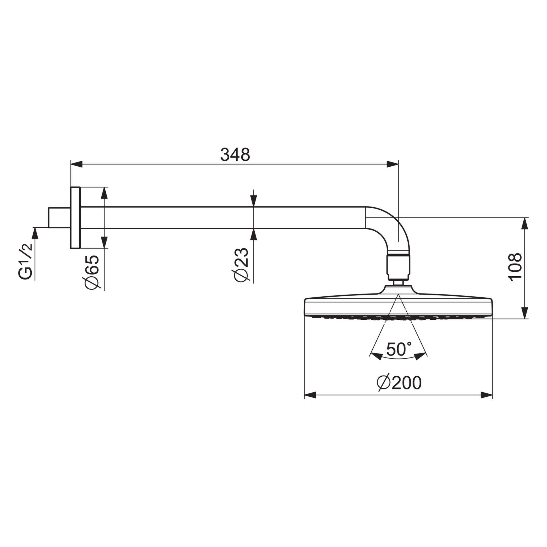 HA Kopfbrause HANSABASICJET 4436 1-strahlig Ausladung 348 mm DN 15 Chrom