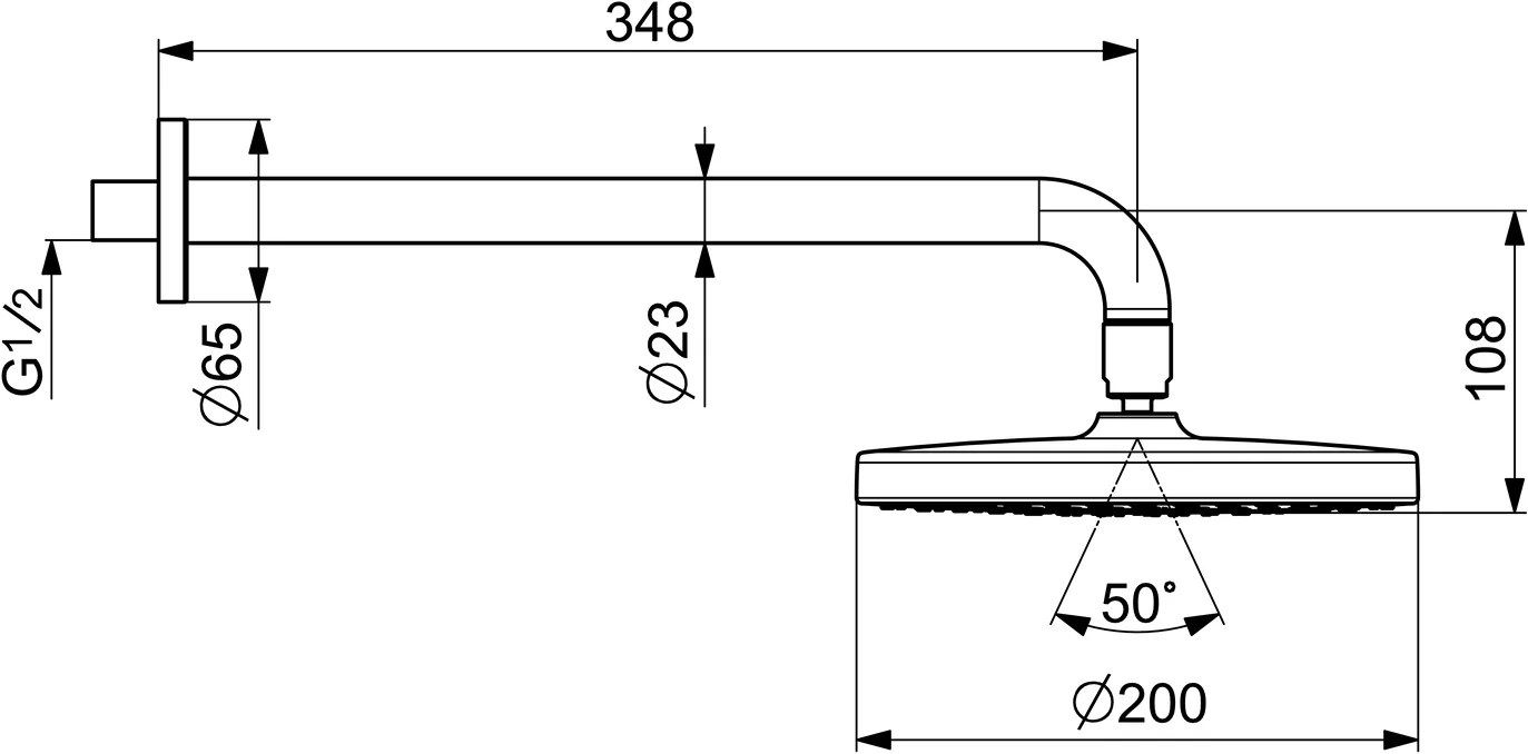 HansaBASICJET Kopfbrause 4436, 1-strahlig, Ausladung 348 mm, DN 15, Chrom