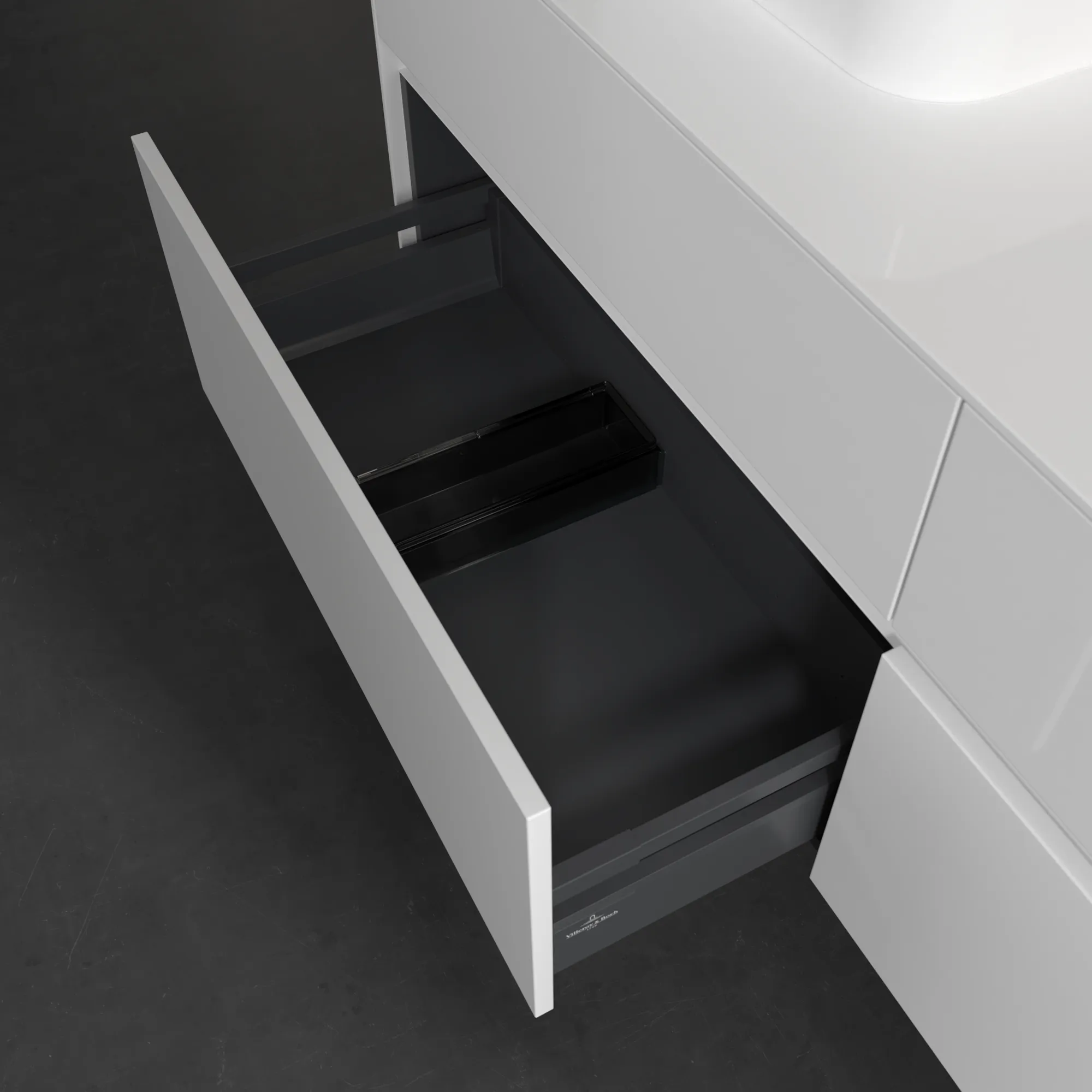 Villeroy & Boch Waschtischunterschrank „Collaro“ 1600 × 548 × 500 mm Glossy White, mit Beleuchtung, für Becken links Villeroy & Boch Waschtischunterschrank „Collaro“ 1600 × 548 × 500 mm Glossy White, mit Beleuchtung, für Becken links