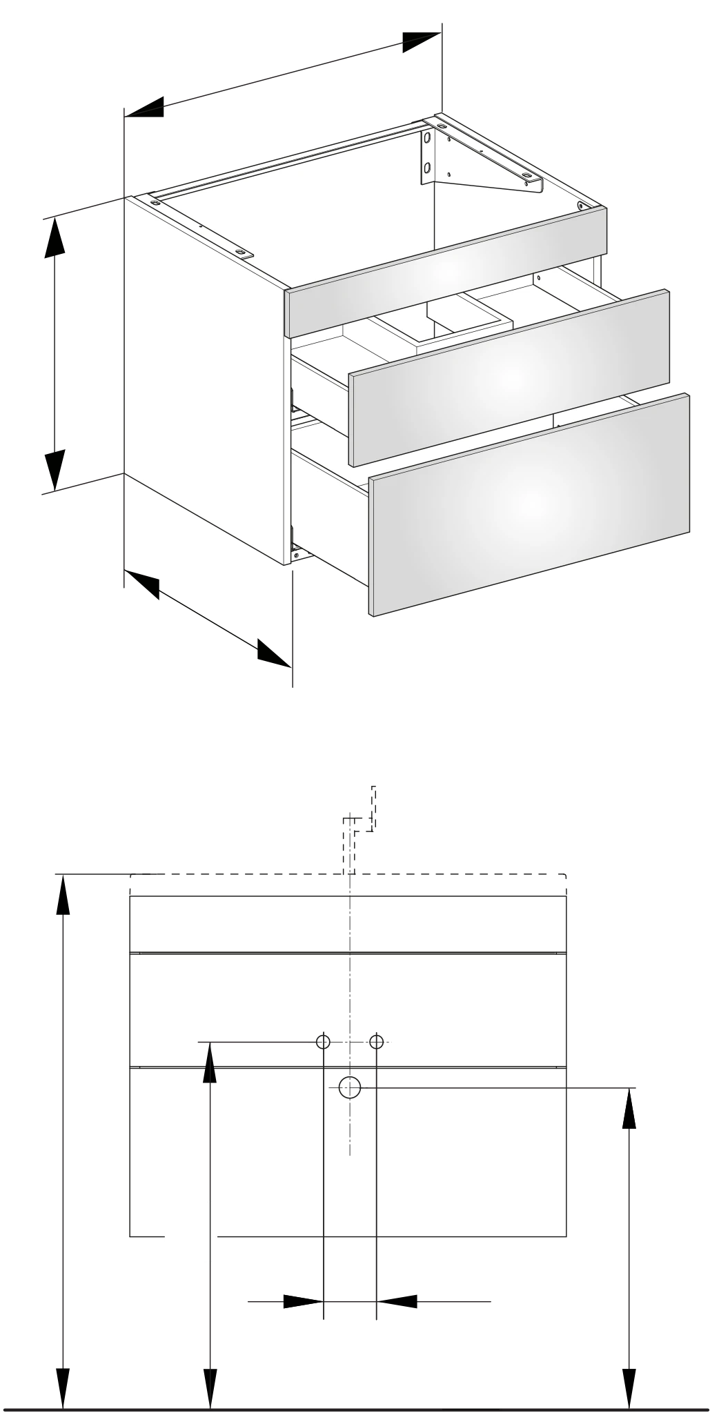 Edition 400 Waschtischunterbau 2 Auszüge 700 x 546 x 535 mm weiß/weiß